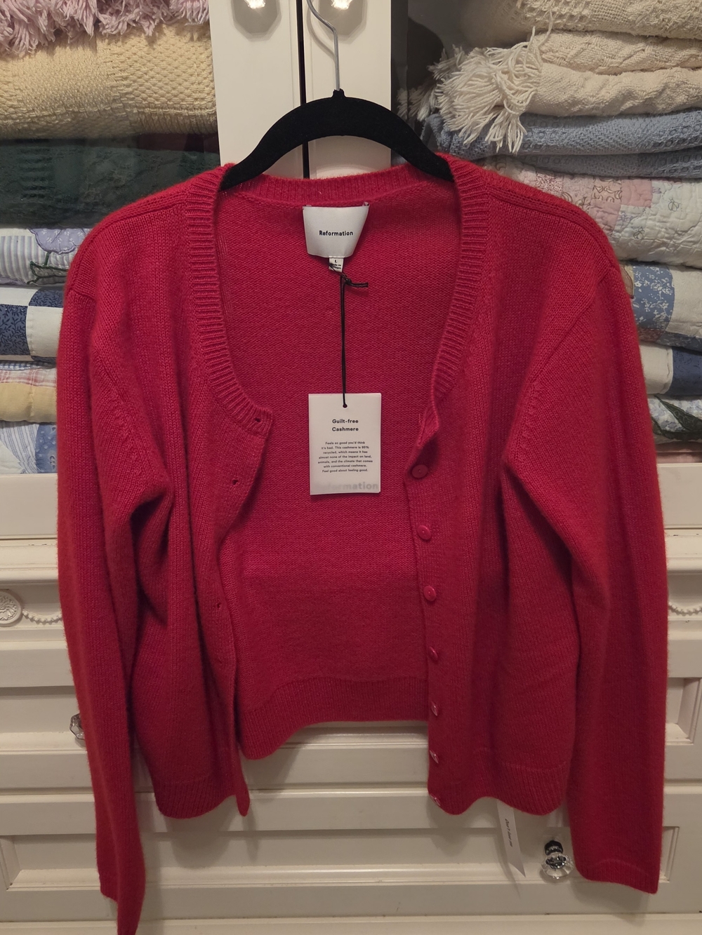 Reformation Bright Red Cashmere Button-Front Cardigan